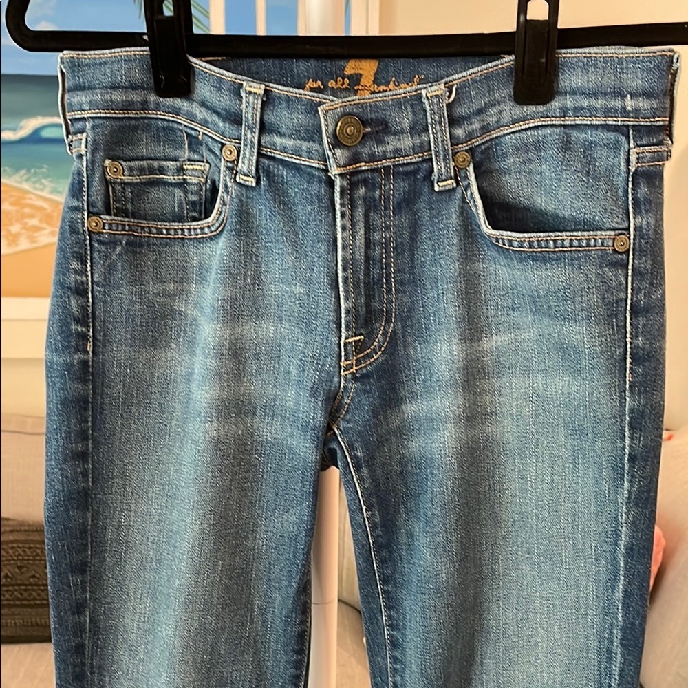 7 For All Mankind Womens Boot Cut Jeans - Medium Blue Wash